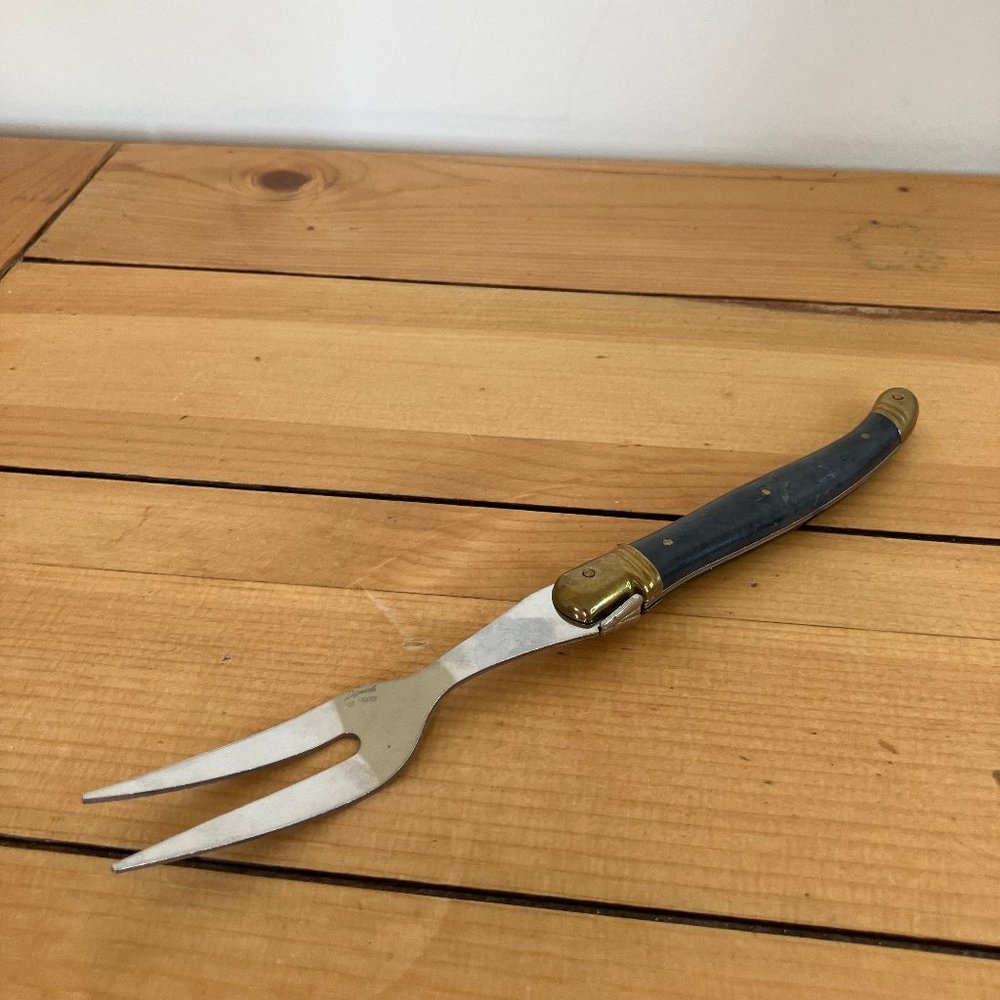 Laguiole The Bee Stainless Carving Fork Blue Handle with Brass INOX France